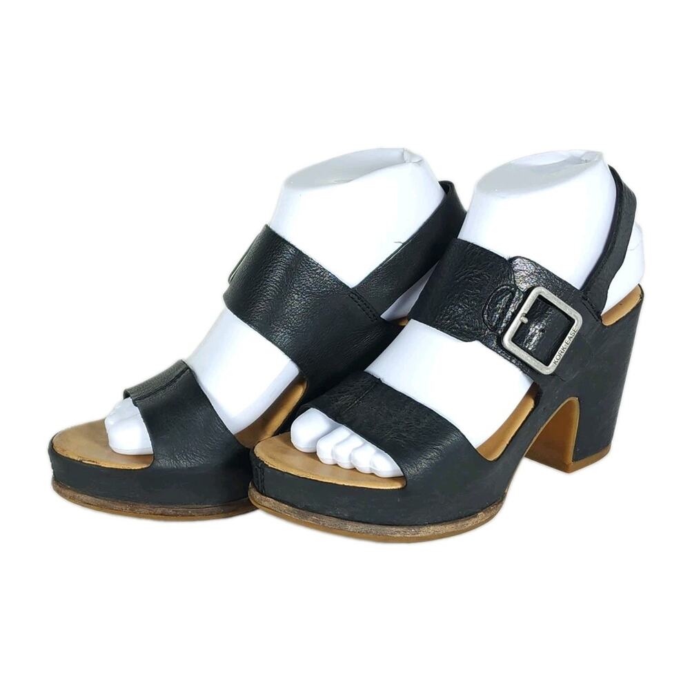 Kork-Ease Women's San Carlos US7M Black Leather Chunky Heel Platform Sandals